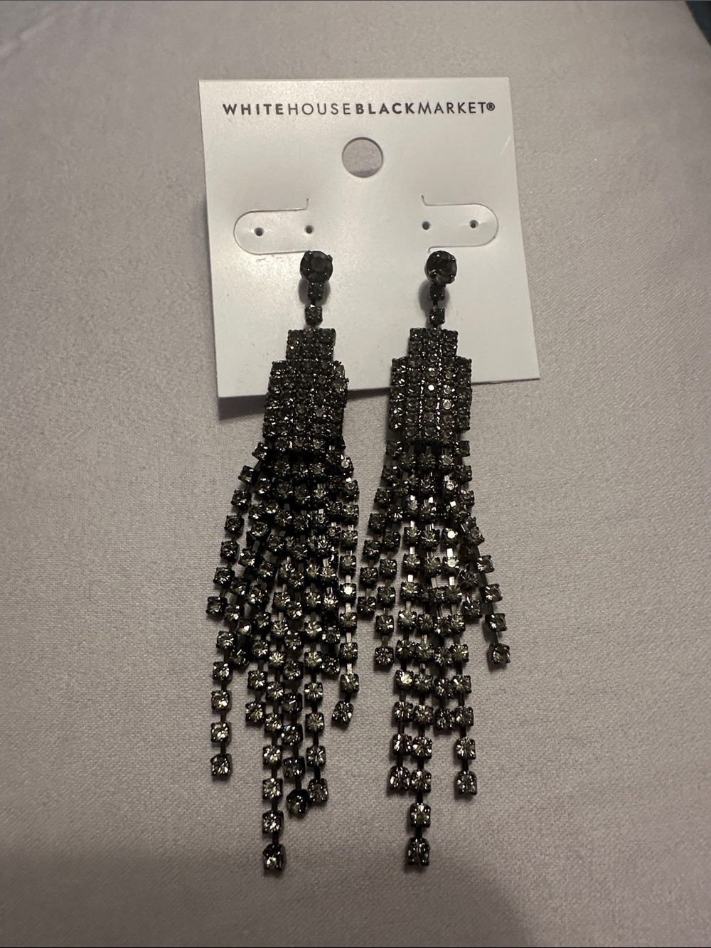 White House Black Market Silver Rhinestone Fringe Statement Earrings